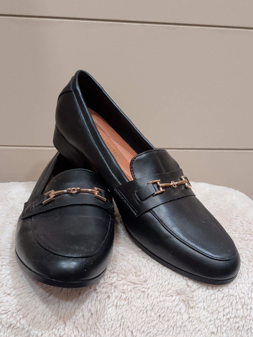 Dream Pairs Black Loafers with Gold Chain Accent